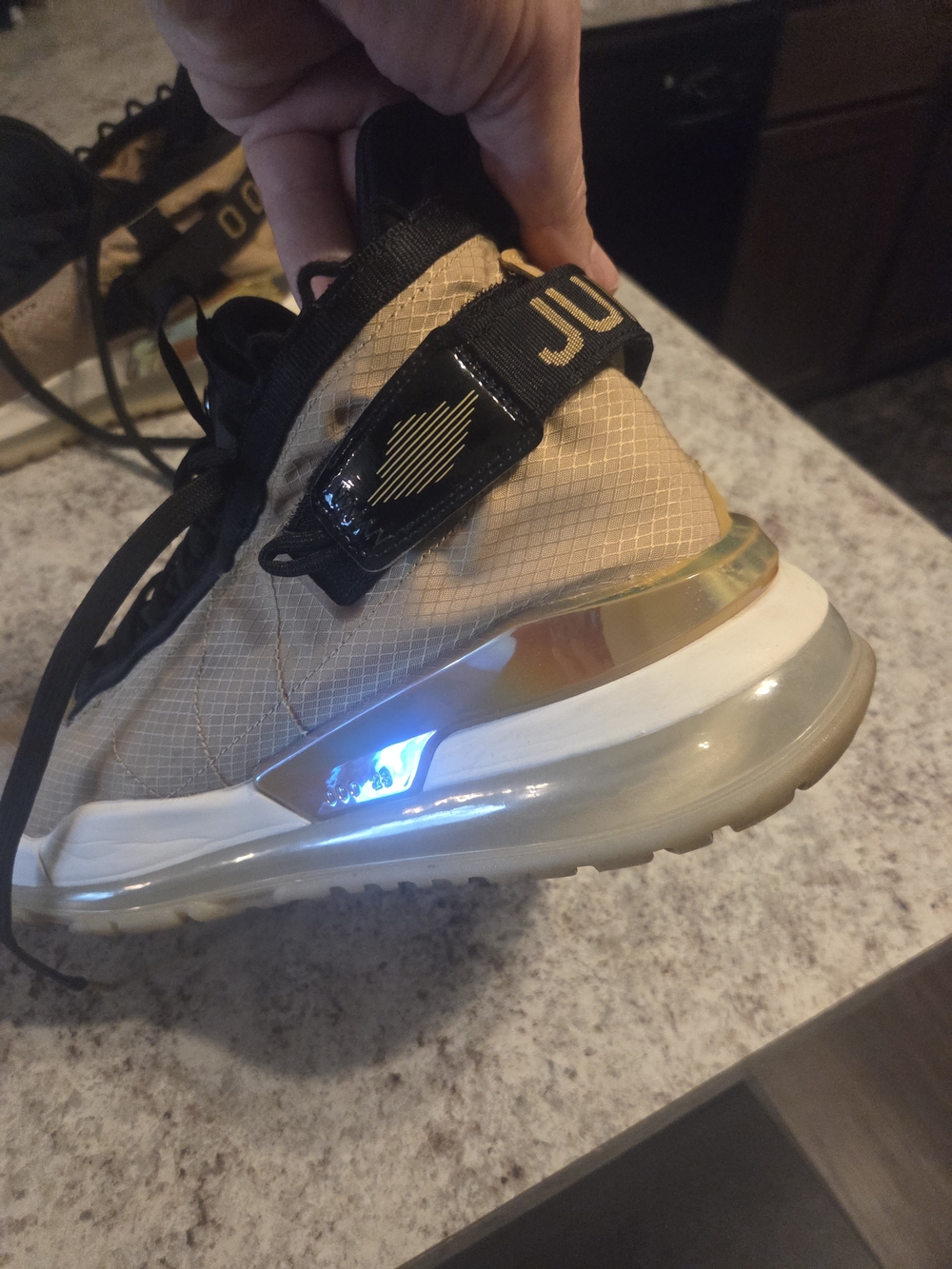 Kids Light-Up Athletic Sneakers in Tan and Black